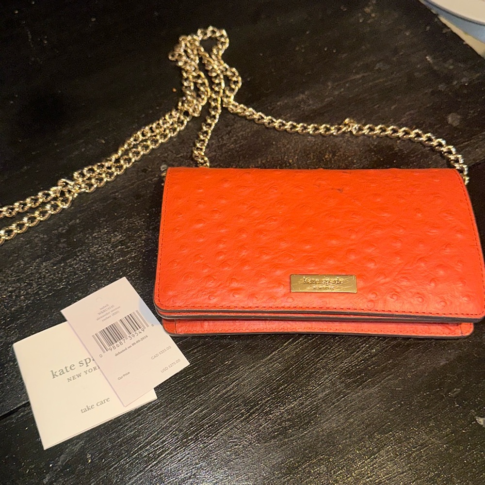 NWT Kate Spade Roasted Orange “Ostrich” like leather Wallet
